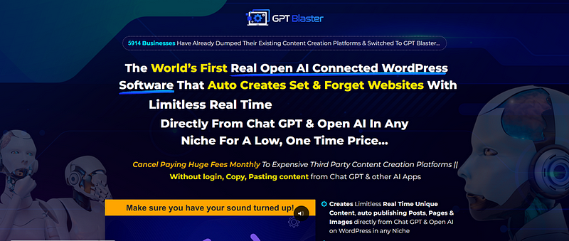 A banner image of the GPT Blaster website. It features the GPT Blaster logo, a computer screen displaying the GPT Blaster platform, and text overlay promoting the tool's ability to automate and optimize online marketing campaigns. The image is visually appealing and designed to grab the attention of potential users.