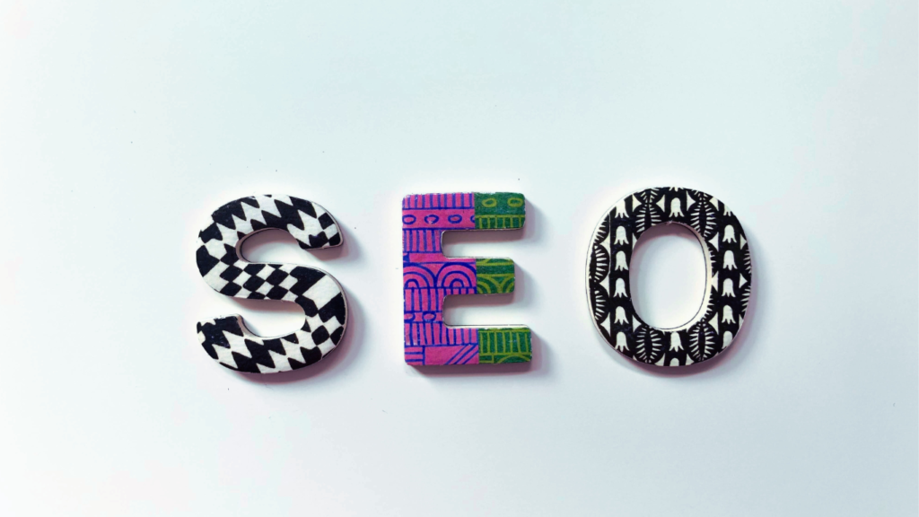 Colorful patterned letters spelling out 'SEO' on a white background, representing the diversity and creativity in SEO strategies.