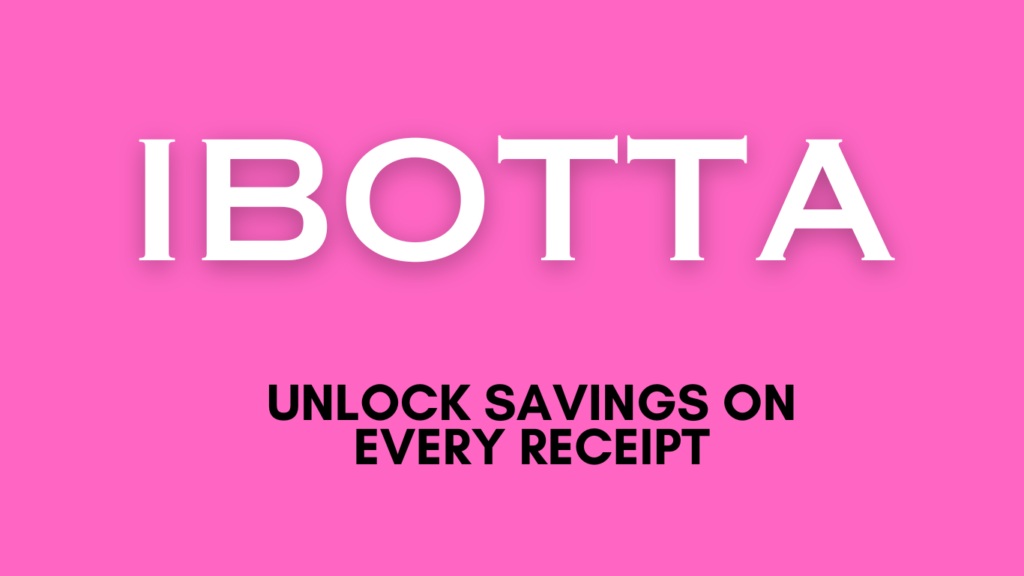 The logo 'IBOTTA' in bold white letters centered on a vibrant pink background. Below the logo is the slogan 'UNLOCK SAVINGS ON EVERY RECEIPT' in white block capital letters, suggesting the benefit of using the Ibotta service to get cash back on purchases.